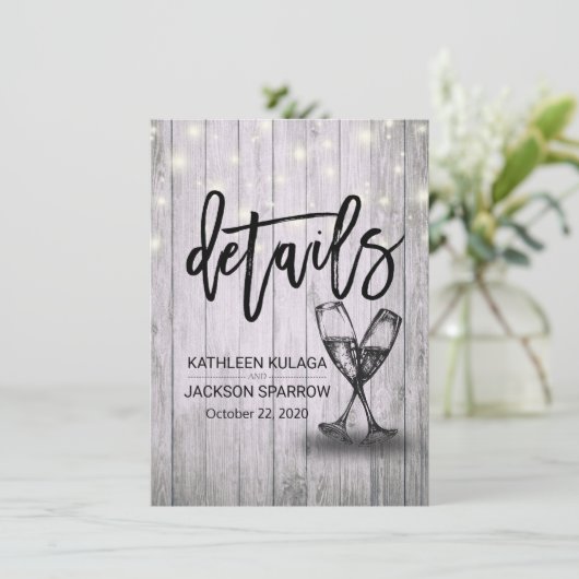 Weddenschap Details Informatie Champagne Glasses W Informatiekaartje (Staand voorkant)