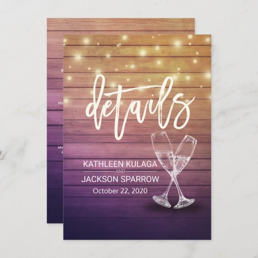 Weddenschap Details Informatie Champagne Glasses W Informatiekaartje (Voorkant / Achterkant)
