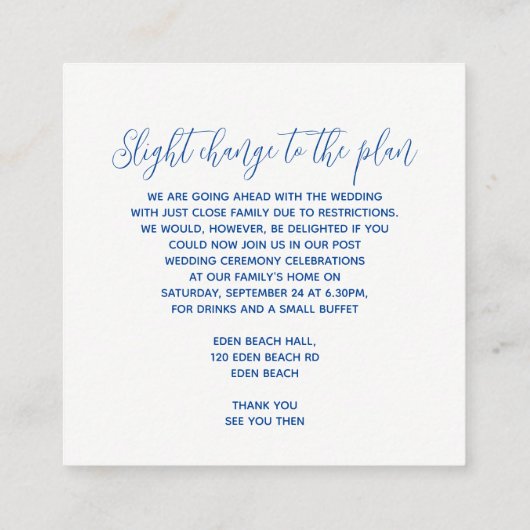 Weddenschap details sapphire blue art change card informatiekaartje (Achterkant)