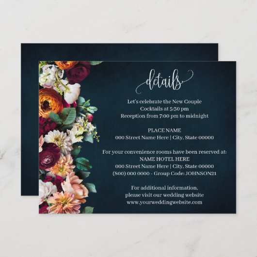 Weddenschap Details Wine Navy Burgundy Enclosure C Informatiekaartje (Voorkant / Achterkant)