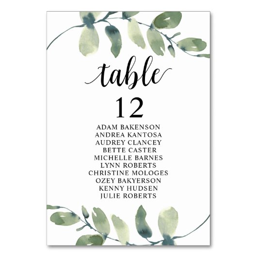 Weddenschap-diner, Eucalyptusbezoekerslijst Kaart (Achterkant)