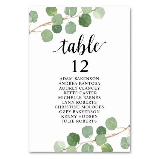 Weddenschap-diner, Eucalyptusbezoekerslijst Kaart (Achterkant)