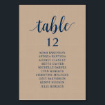 Weddenschap-diner, zeegrasje bruin Kraft Kaart<br><div class="desc">Dinner Guest Seating Table Chart Kaart,  Modern Rustic Brown Kraft thema's,  Navy Blue Font. Pas de tekst aan en/of verwijder en vul deze in met het thema van uw trouwpartij.</div>