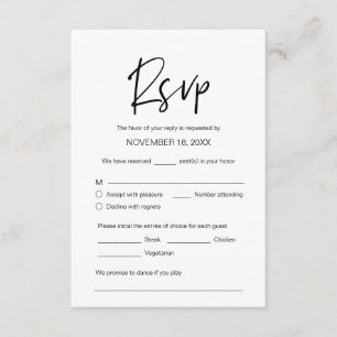Weddenschap Dinner RSVP, maaltijdoptie, zangverzoe Informatiekaartje