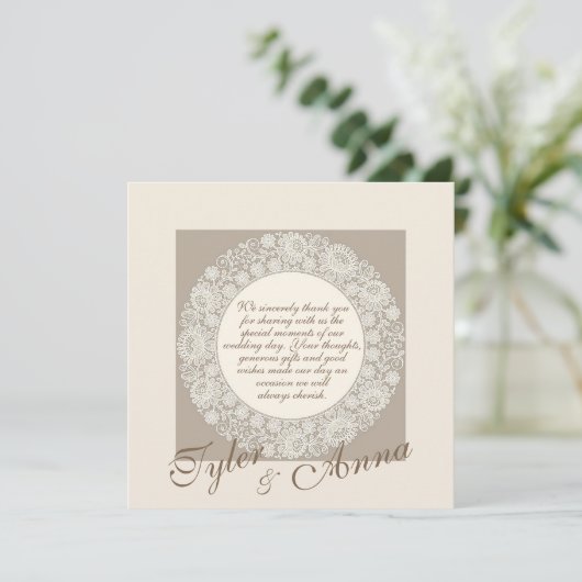 Weddenschap Doily Wedding Bedankt creditcard (Staand voorkant)