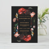 Weddenschap Donker Rode Floral Black Kaart (Staand voorkant)