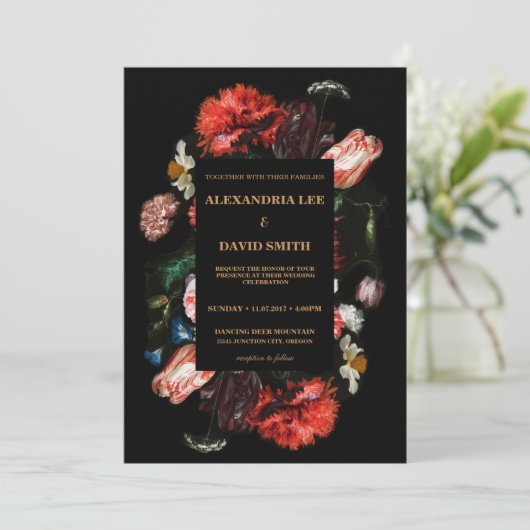 Weddenschap Donker Rode Floral Black Kaart (Staand voorkant)