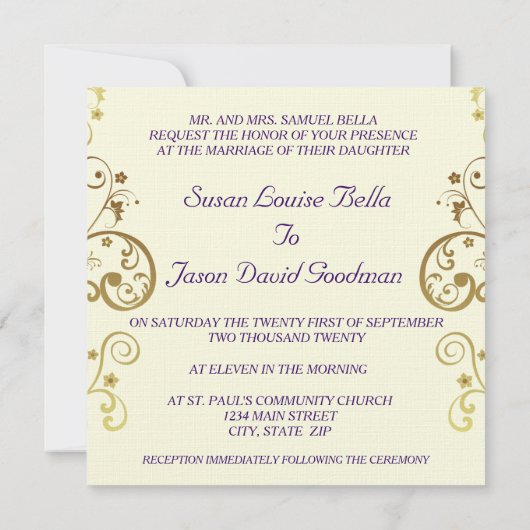 Weddenschap—Donkere Paarse en goudzonden Kaart (Achterkant)