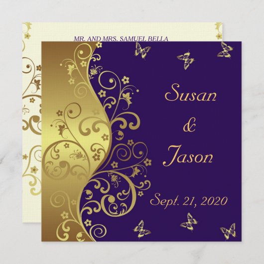 Weddenschap—Donkere Paarse en goudzonden Kaart (Voorkant / Achterkant)