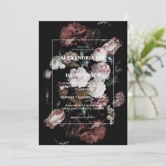 Weddenschap Donkere zwarte Moody Floral Kaart (Staand voorkant)