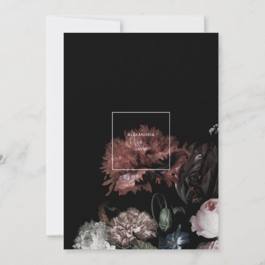 Weddenschap Donkere zwarte Moody Floral Kaart (Achterkant)