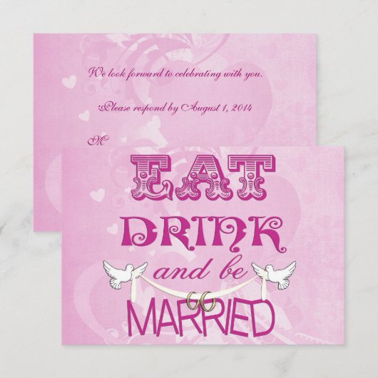 Weddenschap Doves RSVP roze Kaart (Voorkant / Achterkant)