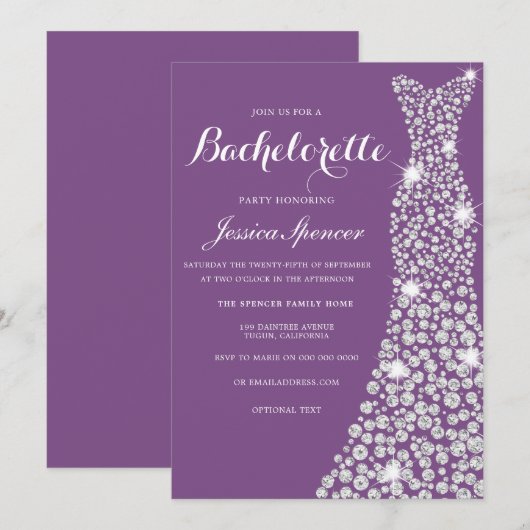 Weddenschap Dress Bachelorette Paarse uitnodiging (Voorkant / Achterkant)