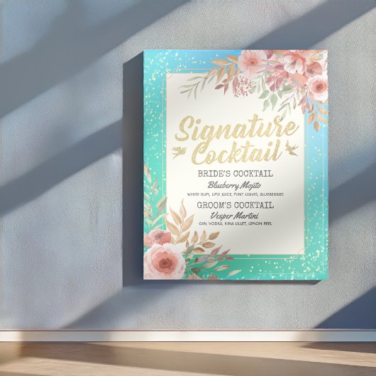 Weddenschap Drink cocktail Menu Roze Floral Poster