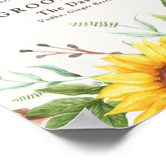 Weddenschap Drink Rustic Boho Sunflower Poster (Hoek)