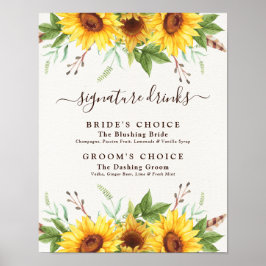 Weddenschap Drink Rustic Boho Sunflower Poster