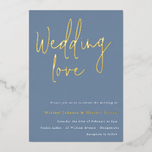 Weddenschap: Dusty Blue & Gold Designer Wedding Folie Uitnodiging