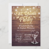 Weddenschap EAT Drink Party Champagne Glass Wood L Kaart (Voorkant)