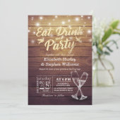Weddenschap EAT Drink Party Champagne Glass Wood L Kaart (Staand voorkant)