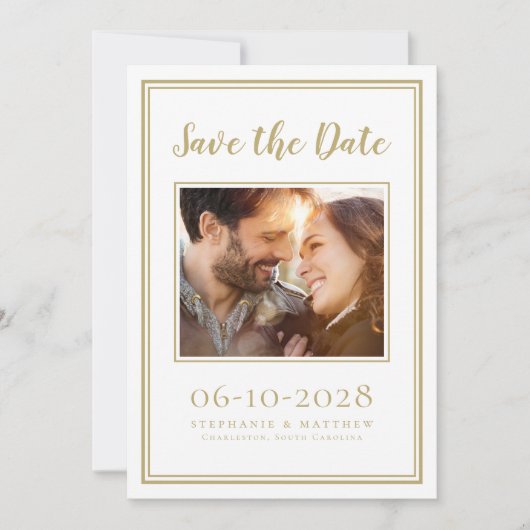 Weddenschap Eenvoudig Verloving Foto Modern Gold Save The Date (Voorkant)