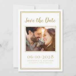 Weddenschap Eenvoudig Verloving Foto Modern Gold Save The Date