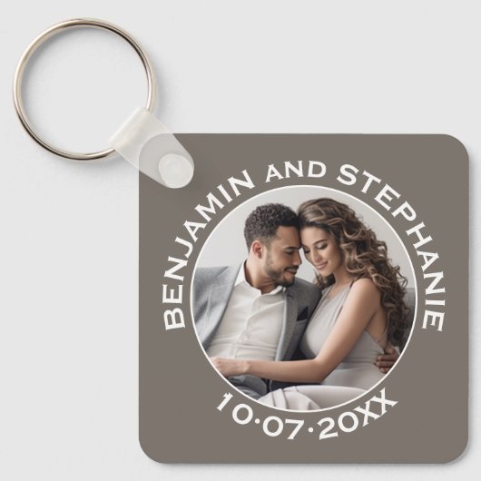 Weddenschap Eerste Kerstfeest Foto Aangepaste naam Sleutelhanger (Voorkant)