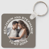 Weddenschap Eerste Kerstfeest Foto Aangepaste naam Sleutelhanger (Achterkant)