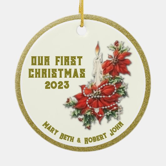 Weddenschap Eerste Kerstkerst Katholieke Keramisch Keramisch Ornament (Achterkant)