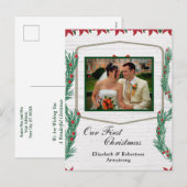 Weddenschap Eerste Kerstmis Onze foto Feestdagenkaart (Voorkant / Achterkant)
