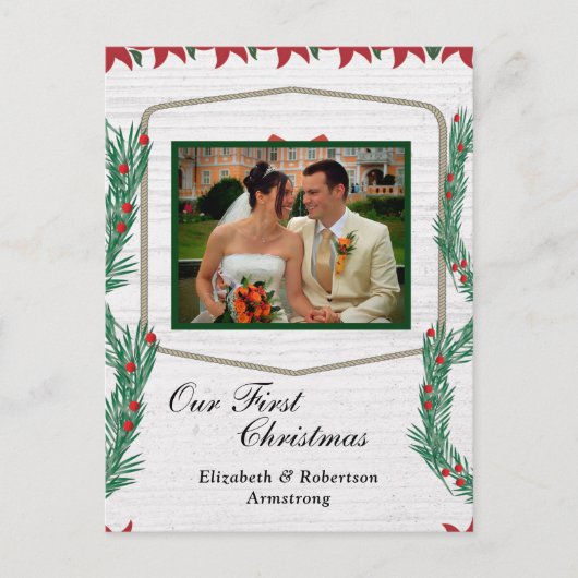 Weddenschap Eerste Kerstmis Onze foto Feestdagenkaart (Voorkant)