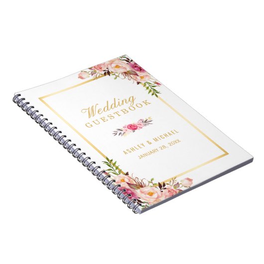 Weddenschap - Elegant Chic Gold Pink Floral Notitieboek (Rechterzijde)