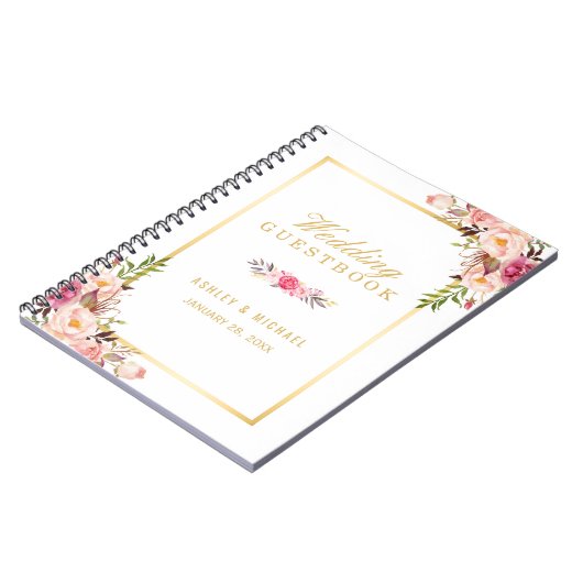 Weddenschap - Elegant Chic Gold Pink Floral Notitieboek (Linkerzijde)