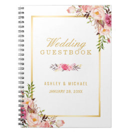 Weddenschap - Elegant Chic Gold Pink Floral Notitieboek