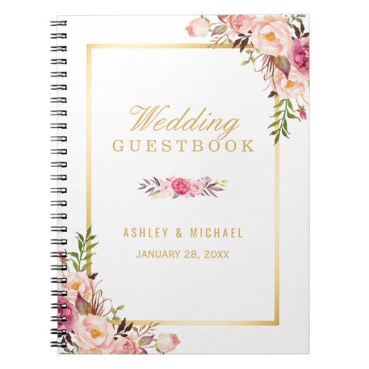 Weddenschap - Elegant Chic Gold Pink Floral Notitieboek (Voorkant)