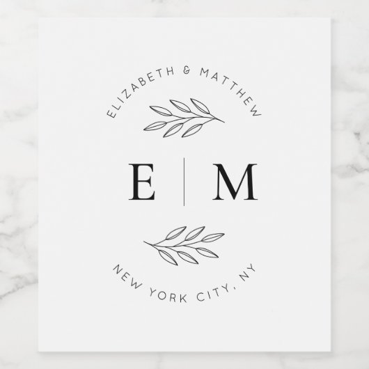 Weddenschap Elegant Chic Modern Simple Chic Monogr Wijn Etiket (Enkel label)