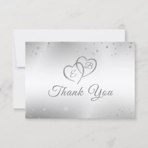 Weddenschap Elegant Faux Silver Hearts Confetti Sc Bedankkaart