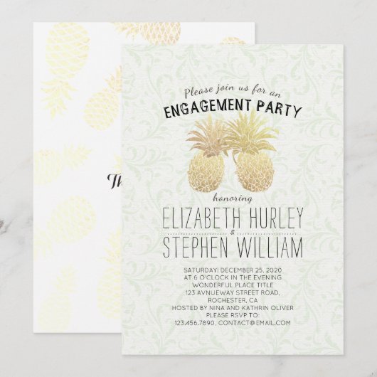 Weddenschap Elegant Gold Pineapples Kaart (Voorkant / Achterkant)