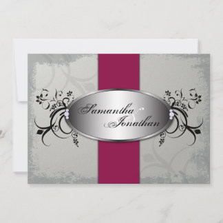 Weddenschap Elegant Grey Cherry Red Floral Kaart
