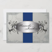 Weddenschap Elegant Grey Royal Blue Floral Kaart (Voorkant)