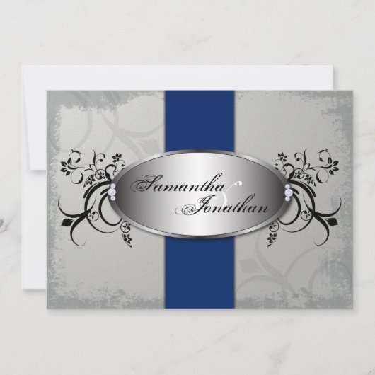 Weddenschap Elegant Grey Royal Blue Floral Kaart (Voorkant)