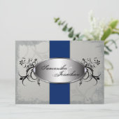 Weddenschap Elegant Grey Royal Blue Floral Kaart (Staand voorkant)