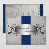 Weddenschap Elegant Grey Royal Blue Floral Kaart (Voorkant / Achterkant)