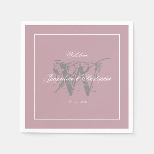 Weddenschap Elegant Monogram Chic Dusty Pink Paper Servet (Voorkant)