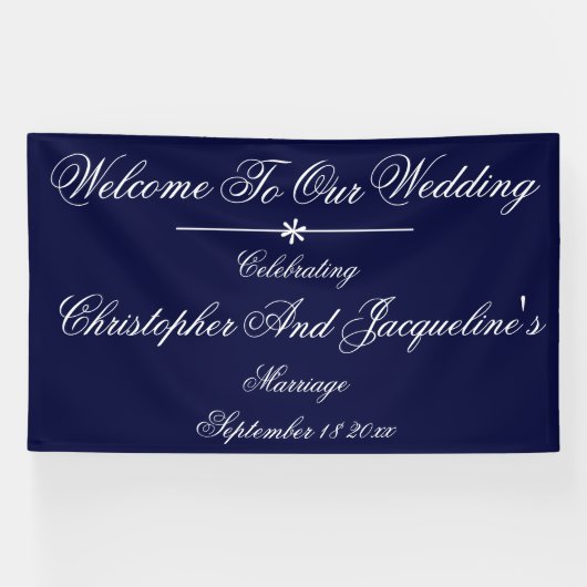 Weddenschap Elegant Navy Blue Backdrop Chic Welkom Spandoek (Horizontaal)