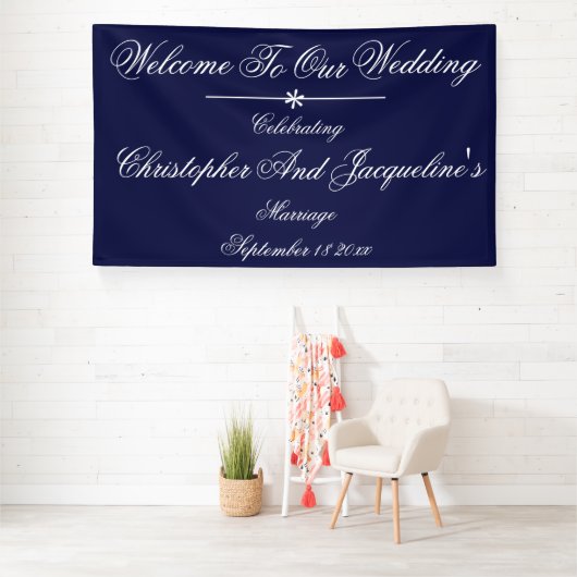 Weddenschap Elegant Navy Blue Backdrop Chic Welkom Spandoek (Insitu)