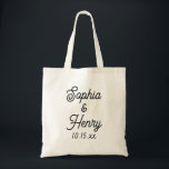 Weddenschap Elegant Script Black Modern Typografie Tote Bag<br><div class="desc">Deze elegante zwarte manuscript moderne typografie canvas tas is de perfecte gunst voor om het even welke uw trouwgebeurtenissen! Personaliseer met de naam van de bruid en bruidegom en trouwdatum.</div>
