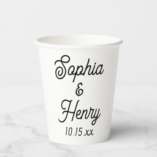 Weddenschap Elegant Script Black Typografie Papieren Bekers (Achterkant)