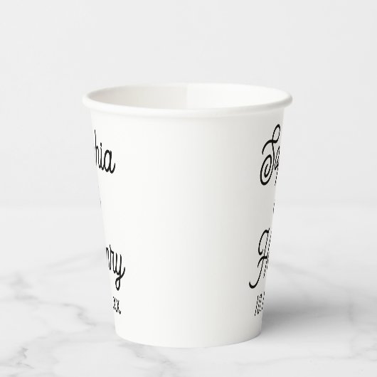 Weddenschap Elegant Script Black Typografie Papieren Bekers (Links)