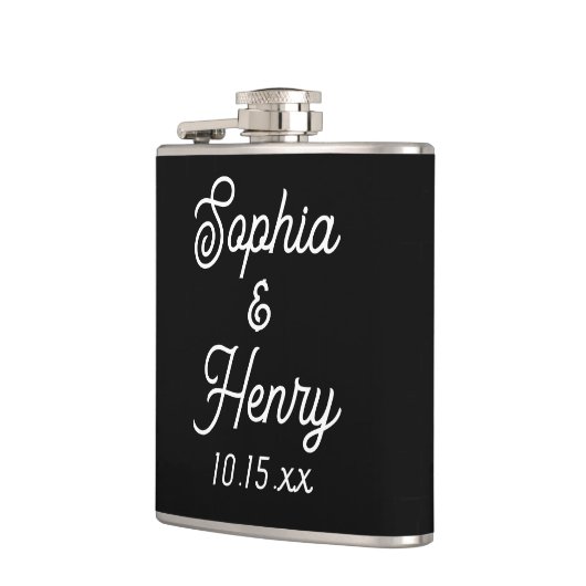 Weddenschap Elegant Script Typografie Black White Heupfles (Links)