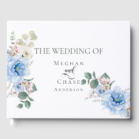 Weddenschap | Elegant Tropical Blue Flowers Gastenboek (Voorkant)